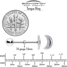 将图片加载到图库查看器,Green CZ Gem Crescent Moon Marbleized Barbell Tongue Ring Set of 4