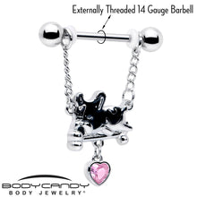 Load image into Gallery viewer, 14G 9/16 Pink Gem Sleepy French Bulldog Chain Dangle Nipple Ring Set
