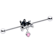 Load image into Gallery viewer, 14G Pink Gem Sleepy French Bulldog Dangle Industrial Barbell 38mm