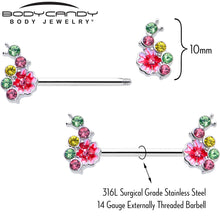 Load image into Gallery viewer, 14G 9/16 Green Pink Gem Caterpillar Flower Barbell Nipple Ring Set