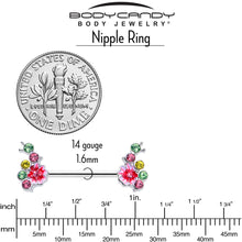 Load image into Gallery viewer, 14G 9/16 Green Pink Gem Caterpillar Flower Barbell Nipple Ring Set