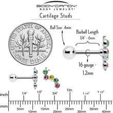 Load image into Gallery viewer, 16G 1/4 Pink Green Gem Caterpillar Cartilage Tragus Earring