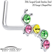 Load image into Gallery viewer, 20G 7mm Pink Green CZ Gem Caterpillar L Shape Nose Ring