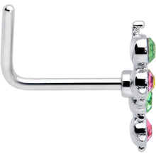 Load image into Gallery viewer, 20G 7mm Pink Green CZ Gem Caterpillar L Shape Nose Ring