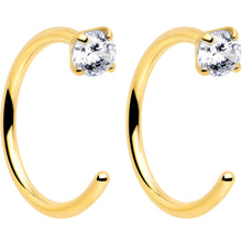 Load image into Gallery viewer, 20G Clear Gem Gold Tone Implant Grade Titanium Open Hoop Earrings
