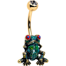 Load image into Gallery viewer, Clear CZ Gem Gold Tone Anodized Colorful Tree Frog Belly Ring