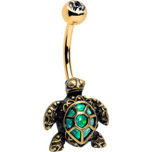 将图片加载到图库查看器,Clear CZ Gem Gold Tone Anodized Sea Turtle Style Belly Ring