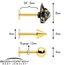 Load image into Gallery viewer, 16G French Bulldog Flat Back Earring Set Internally Threaded 3 Pack