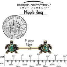 Load image into Gallery viewer, 14G 5/8 Gold Tone Anodized Sea Turtle Style Barbell Nipple Ring Set