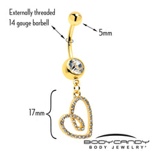 Load image into Gallery viewer, Clear CZ Gem Gold Tone Anodized Loopy Heart Dangle Belly Ring