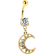 将图片加载到图库查看器,Clear CZ Gem Gold Tone Anodized Crescent Moon Glam Dangle Belly Ring