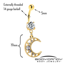 将图片加载到图库查看器,Clear CZ Gem Gold Tone Anodized Crescent Moon Glam Dangle Belly Ring