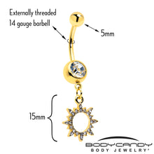 Load image into Gallery viewer, Clear CZ Gem Gold Tone Anodized Open Sun Dangle Belly Ring