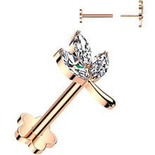 Load image into Gallery viewer, 16G 1/4 CZ Gem Leaves Rose Gold PVD Medical Grade Titanium Reversible Flat Back Earring