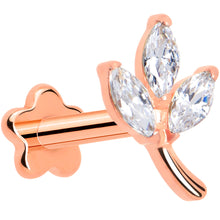 Load image into Gallery viewer, 16G 1/4 CZ Gem Leaves Rose Gold PVD Medical Grade Titanium Reversible Flat Back Earring