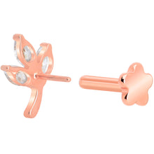 Load image into Gallery viewer, 16G 1/4 CZ Gem Leaves Rose Gold PVD Medical Grade Titanium Reversible Flat Back Earring