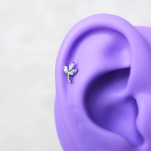 Load image into Gallery viewer, 16G 1/4 CZ Gem Leaves Medical Grade Titanium Reversible Flat Back Earring