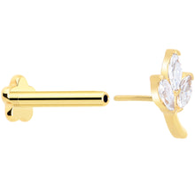 Load image into Gallery viewer, 16G 5/16 CZ Gem Leaves Gold PVD Medical Grade Titanium Reversible Flat Back Earring