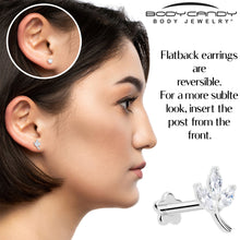 Load image into Gallery viewer, 16G 5/16 CZ Gem Leaves Medical Grade Titanium Reversible Flat Back Earring