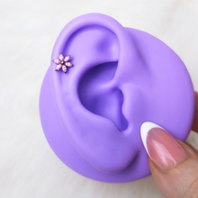 Load image into Gallery viewer, 18G 5/16 Pink CZ Gem Style Flower Medical Grade Titanium Reversible Flat Back Earring