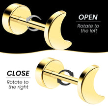 Load image into Gallery viewer, 14k Yellow Gold Plated 4mm Crescent Moon Flat Back Stud Earrings - 1 Pair