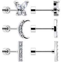 Load image into Gallery viewer, CZ Celetial Butterfly Flat Back Stud Earrings - 3 Pairs