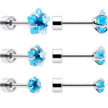 Load image into Gallery viewer, Blue Star CZ Flat Back Stud Earrings - 3 Pairs