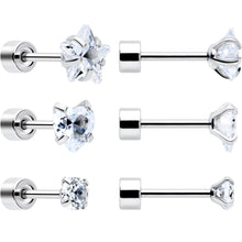 Load image into Gallery viewer, Clear Simplistic Heart Star CZ Flat Back Stud Earrings - 3 Pairs