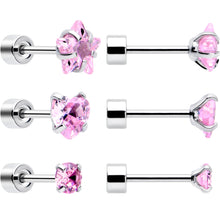 Load image into Gallery viewer, Pink Simplistic Heart Star CZ Flat Back Stud Earrings - 3 Pairs