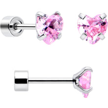 Load image into Gallery viewer, Pink Simplistic Heart Star CZ Flat Back Stud Earrings - 3 Pairs