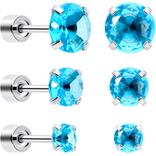 将图片加载到图库查看器,Blue CZ Flat Back Stud Earrings - 3 Pairs