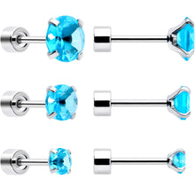 将图片加载到图库查看器,Blue CZ Flat Back Stud Earrings - 3 Pairs