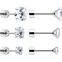 将图片加载到图库查看器,CZ Flat Back Stud Earrings - 3 Pairs