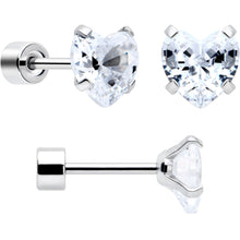 Load image into Gallery viewer, Clear Heart CZ Flat Back Stud Earrings - 3 Pairs