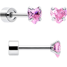 Load image into Gallery viewer, Pink Heart CZ Flat Back Stud Earrings - 3 Pairs