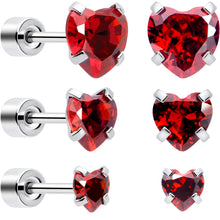 Load image into Gallery viewer, Red Heart CZ Flat Back Stud Earrings - 3 Pairs