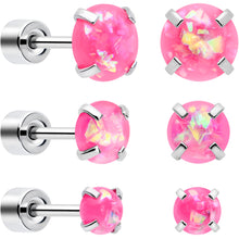 将图片加载到图库查看器,Pink Synthetic Opal Flat Back Stud Earrings - 3 Pairs