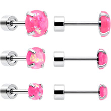 将图片加载到图库查看器,Pink Synthetic Opal Flat Back Stud Earrings - 3 Pairs