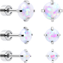 Load image into Gallery viewer, White Synthetic Opal Flat Back Stud Earrings - 3 Pairs