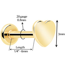 Load image into Gallery viewer, 14k Solid Yellow Gold 3mm Heart Threadless Push In Flat Back Stud