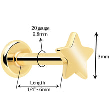 将图片加载到图库查看器,14k Solid Yellow Gold 3mm Star Threadless Push In Flat Back Stud