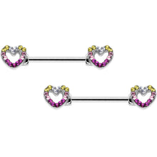 Load image into Gallery viewer, 14G 9/16 Romance Gem Open Heart Barbell Nipple Ring Set