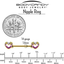 Load image into Gallery viewer, 14G 9/16 Romance Gem Open Heart Barbell Nipple Ring Set
