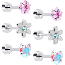 Load image into Gallery viewer, 20G Pink Aurora Gem Star Heart Flower Flatback Earring Set of 6