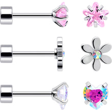 Load image into Gallery viewer, 20G Pink Aurora Gem Star Heart Flower Flatback Earring Set of 6