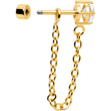 Load image into Gallery viewer, 20G Clear Gem Gold Tone Ball Chain Dangle Flatback Earring Set of 6