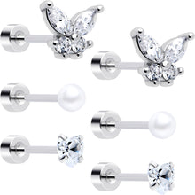 将图片加载到图库查看器,20G Clear Gem White Orb Butterfly Flatback Earring Set of 6
