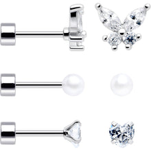 将图片加载到图库查看器,20G Clear Gem White Orb Butterfly Flatback Earring Set of 6