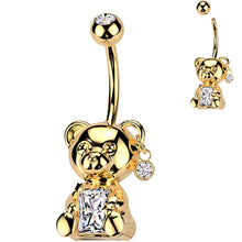 Load image into Gallery viewer, Teddy Bear Belly Ring 14k Gold Plated with CZ Gem