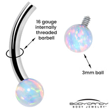 Load image into Gallery viewer, 16G 5/16 White Synthetic Opal Implant Grade Titanium Curved Eyebrow Ring